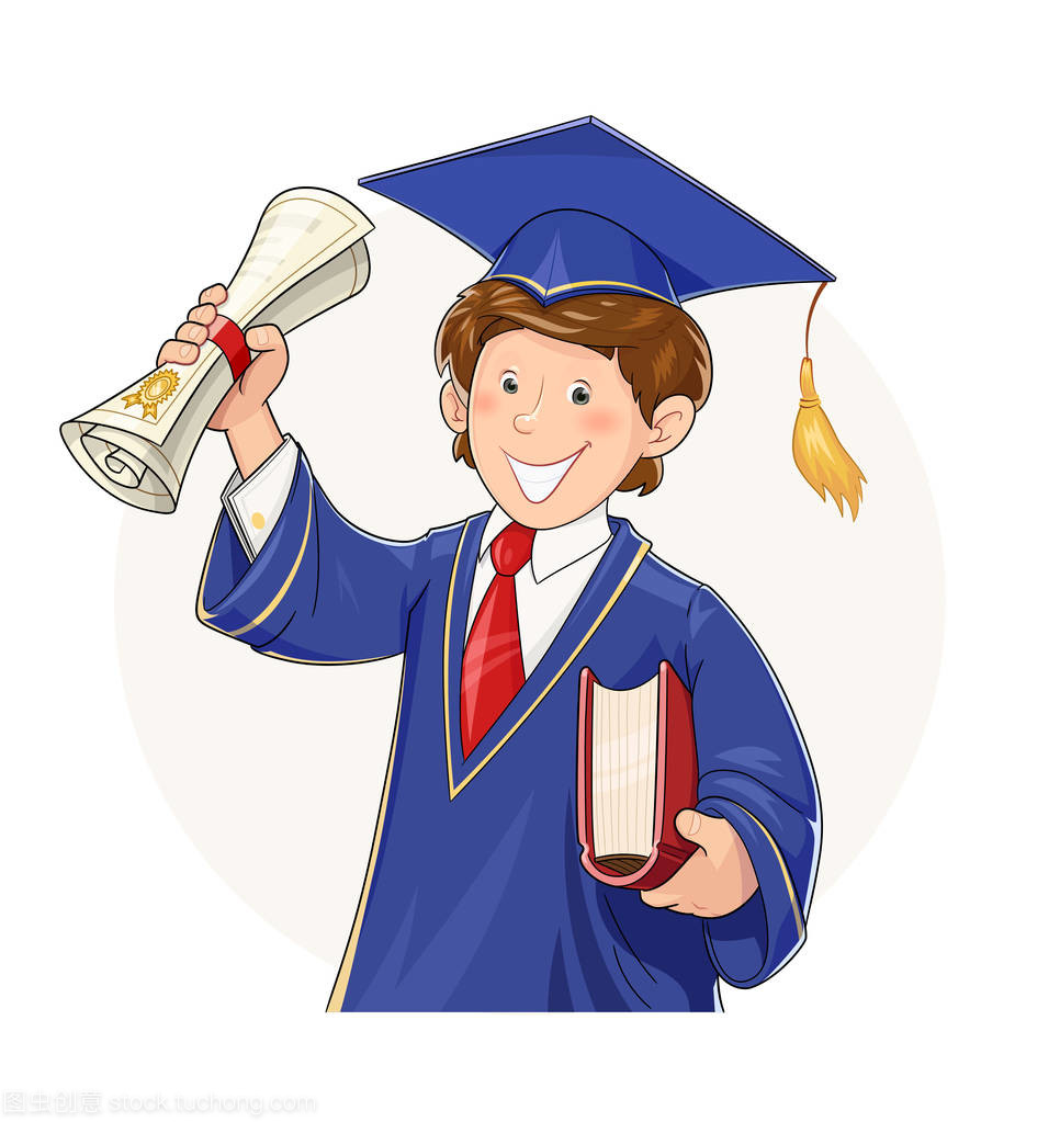 学生在研究生西服和文凭和书