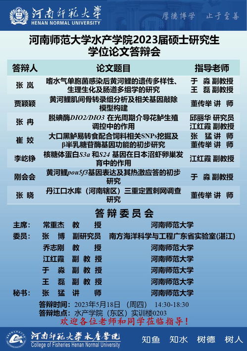 水产学院2023年上半年研究生论文答辩预告 九